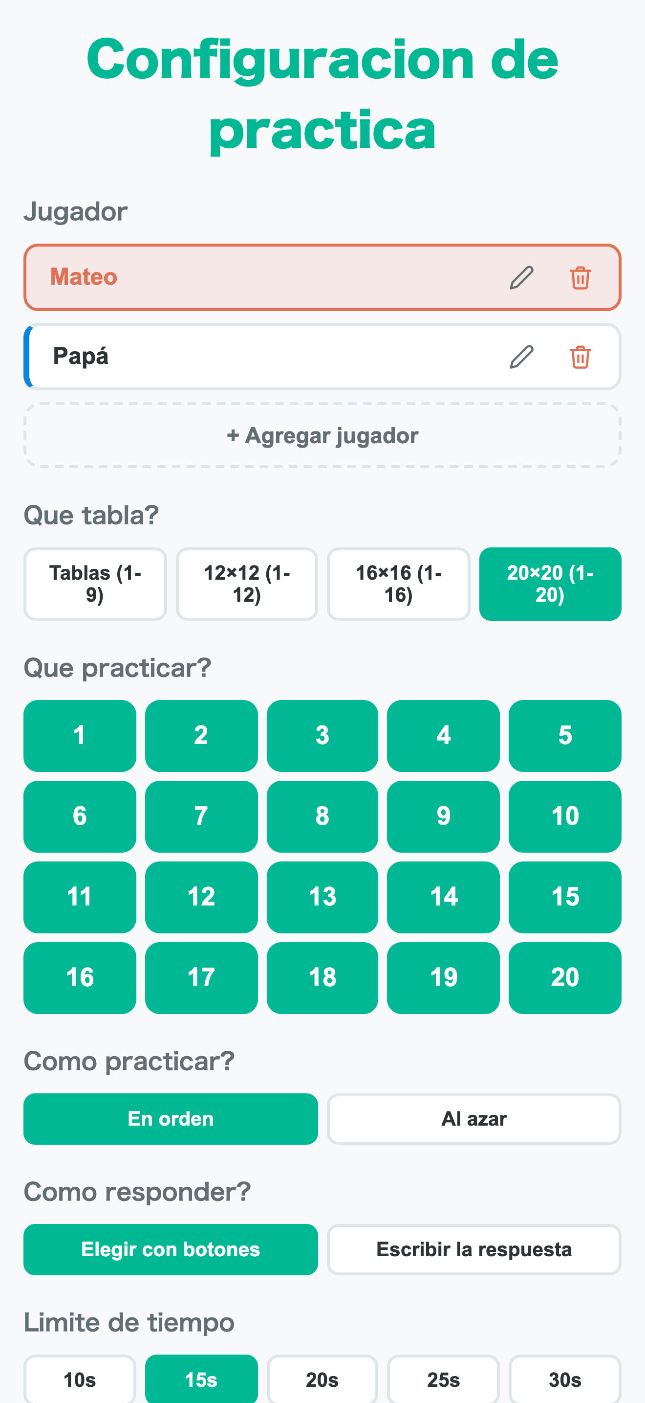 Practice mode setup