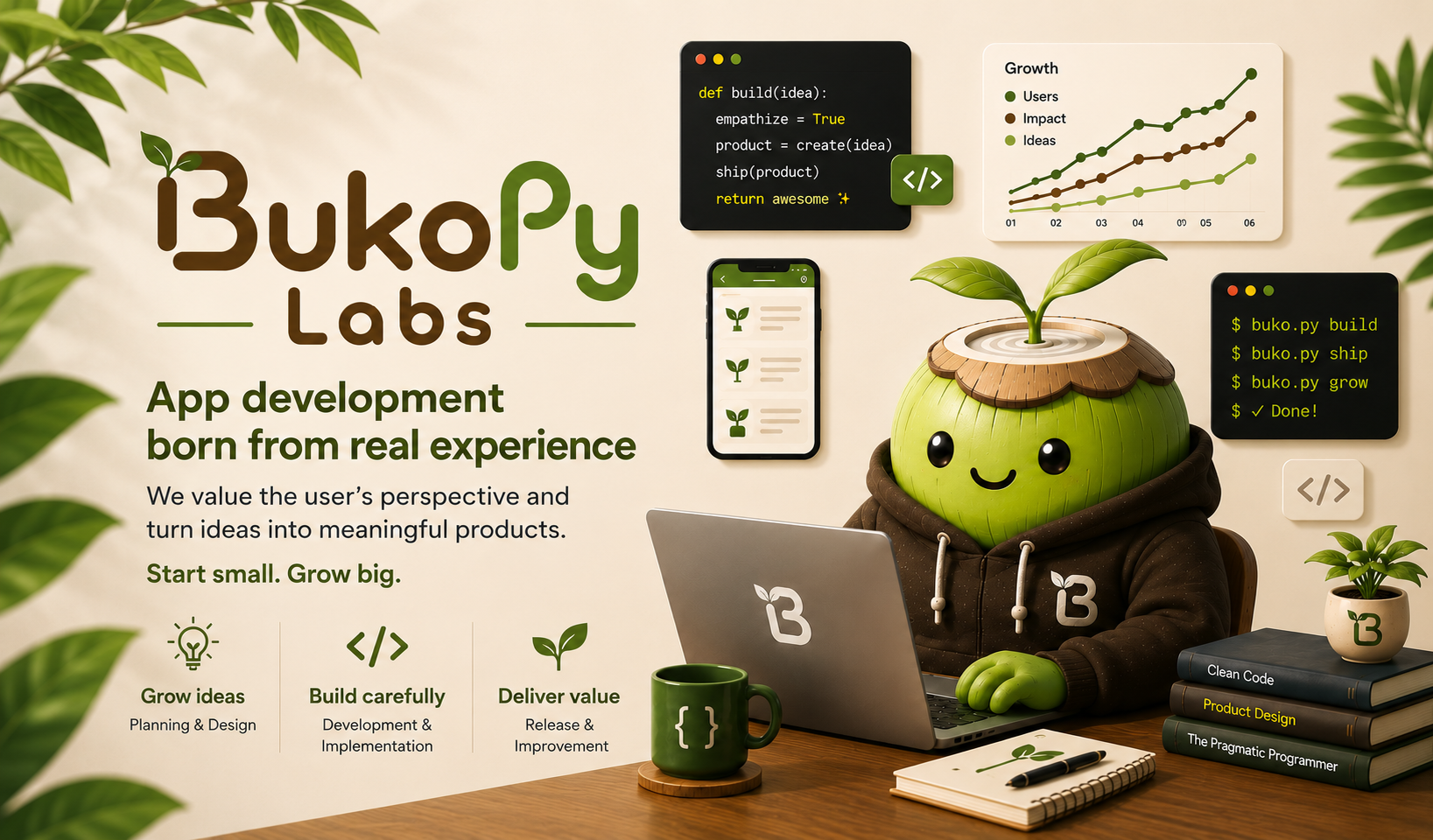 BukoPy Labs — Apps born from real-world experience. User-centered ideas, polished into products. Start small, grow steady.